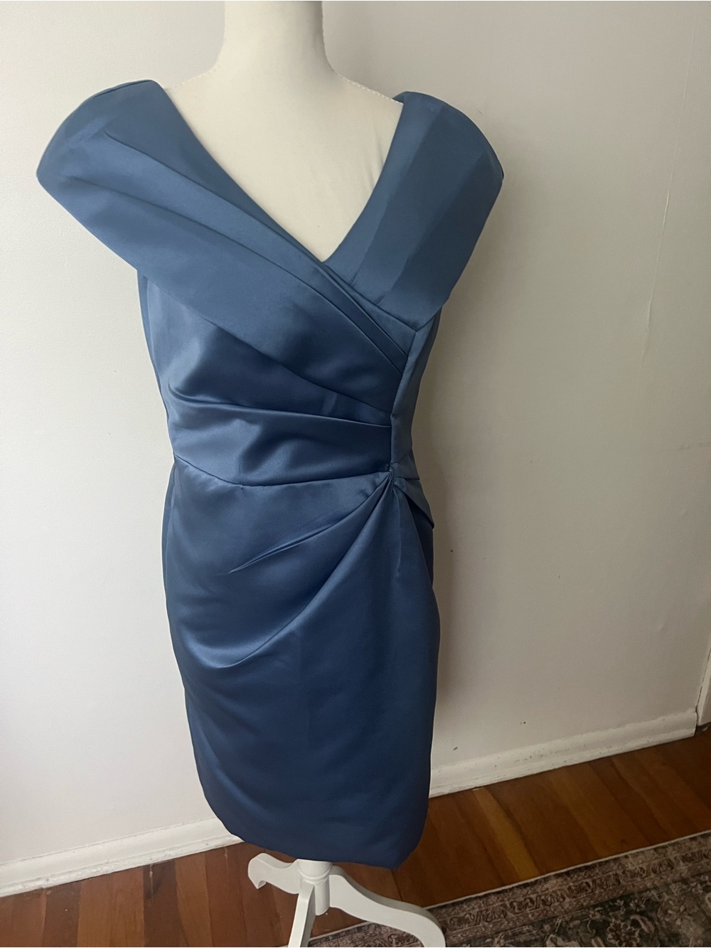 JJs House Slate Blue Satin Midi Dress , size 12, dressy formal wedding